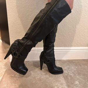 Jessica Simpson Black Knee-High Boots Stiletto Heel Buckle Detail Size 6